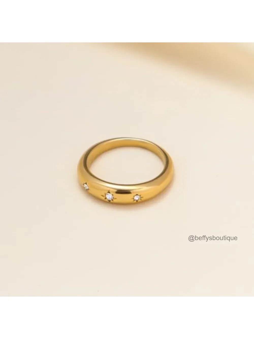 Chunky Star Ring for Women 14k Gold Plated Stainless Steel Waterproof CZ